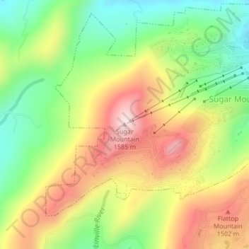 Mapa topográfico Sugar Mountain, altitude, relevo