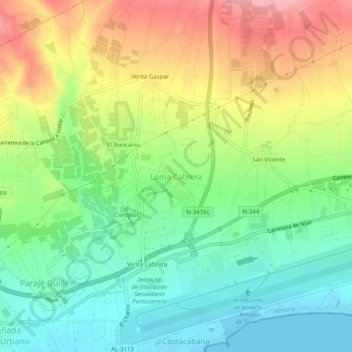 Mapa topográfico Loma Cabrera, altitude, relevo