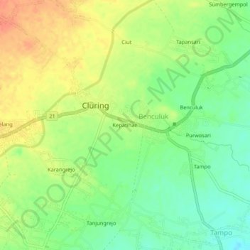 Mapa topográfico Kepatihan, altitude, relevo