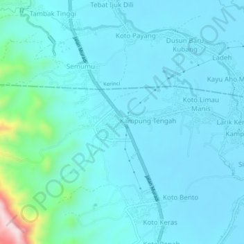 Mapa topográfico Sungai Liuk, altitude, relevo