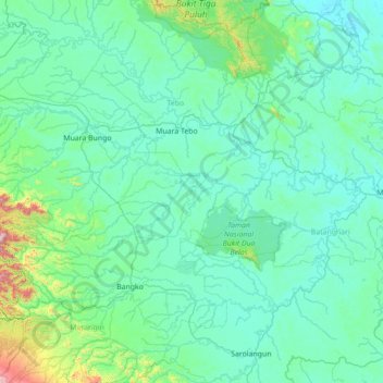 Mapa topográfico Tabir Timur, altitude, relevo