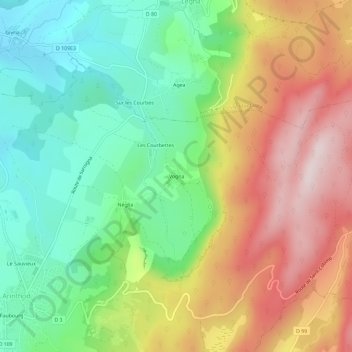 Mapa topográfico Vogna, altitude, relevo