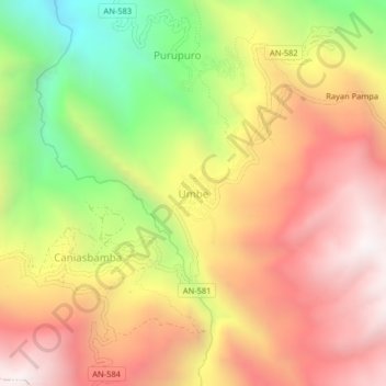 Mapa topográfico Umbe, altitude, relevo