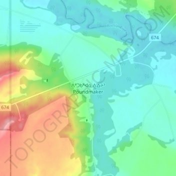 Mapa topográfico Poundmaker, altitude, relevo