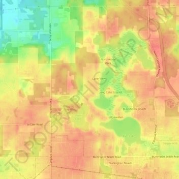 Mapa topográfico Roble Woods, altitude, relevo
