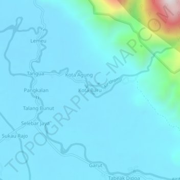 Mapa topográfico Kota Baru, altitude, relevo