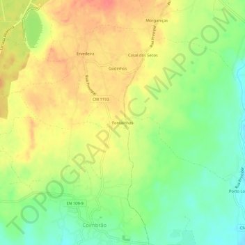 Mapa topográfico Fontainhas, altitude, relevo