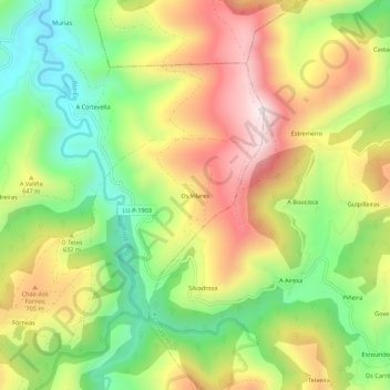 Mapa topográfico Os Vilares, altitude, relevo