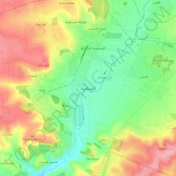 Mapa topográfico Al-Musallamiye, altitude, relevo