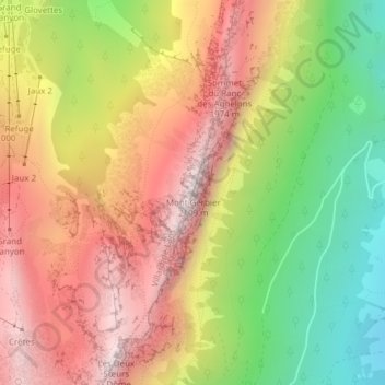 Mapa topográfico Mont Gerbier, altitude, relevo