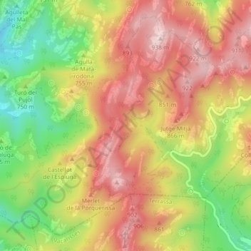 Mapa topográfico Cova Bonica, altitude, relevo