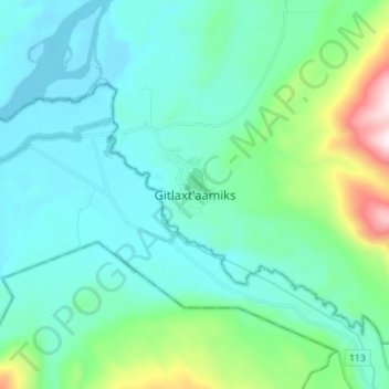 Mapa topográfico Gitlaxt'aamiks, altitude, relevo