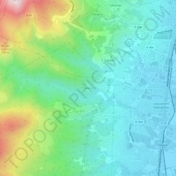 Mapa topográfico Paterno, altitude, relevo