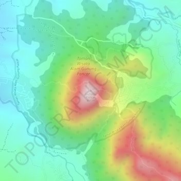 Mapa topográfico Gunung Pancar, altitude, relevo