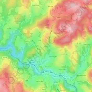 Mapa topográfico Boubas, altitude, relevo
