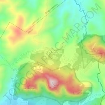 Mapa topográfico La Mesa, altitude, relevo