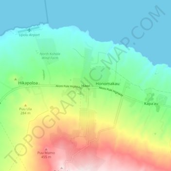 Mapa topográfico Hawi, altitude, relevo