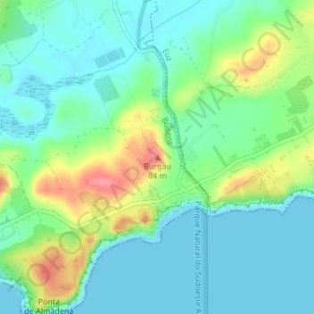 Mapa topográfico Burgau, altitude, relevo