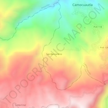Mapa topográfico San Bernardino, altitude, relevo