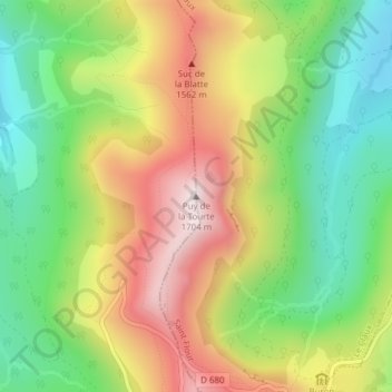 Mapa topográfico Puy de la Tourte, altitude, relevo