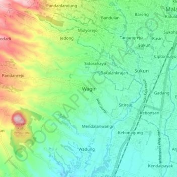 Mapa topográfico Wagir, altitude, relevo