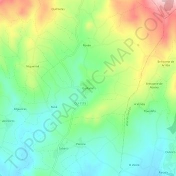 Mapa topográfico Guillamil, altitude, relevo