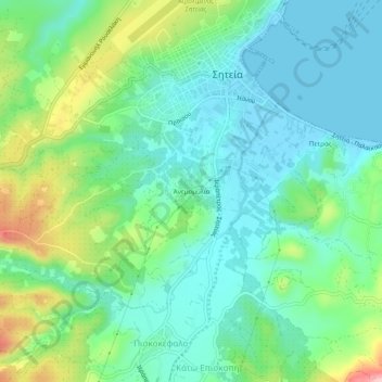 Mapa topográfico Anemomilia, altitude, relevo