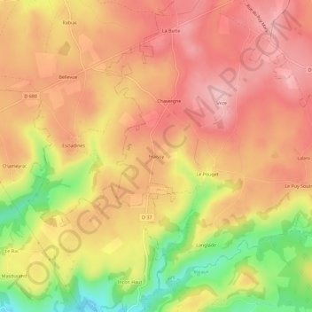 Mapa topográfico Fraissy, altitude, relevo