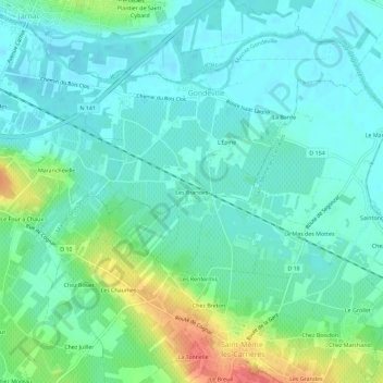 Mapa topográfico Les Brandes, altitude, relevo
