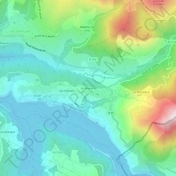 Mapa topográfico La Rouillère, altitude, relevo