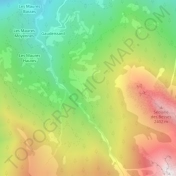 Mapa topográfico Les Besses, altitude, relevo