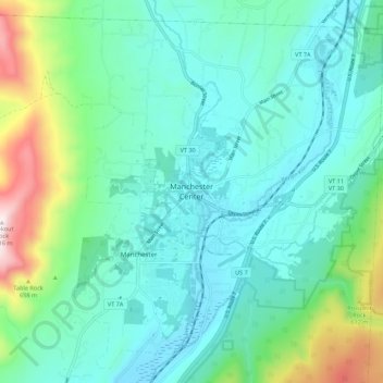 Mapa topográfico Manchester Center, altitude, relevo
