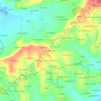 Mapa topográfico Les Chenouilles, altitude, relevo