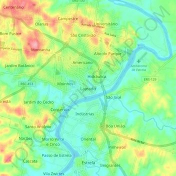 Mapa topográfico Lajeado, altitude, relevo