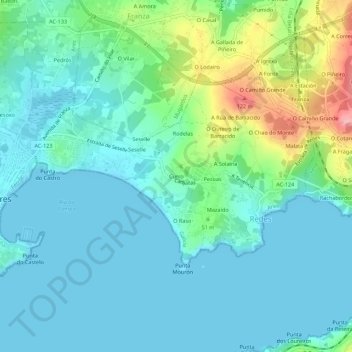 Mapa topográfico Curro, altitude, relevo