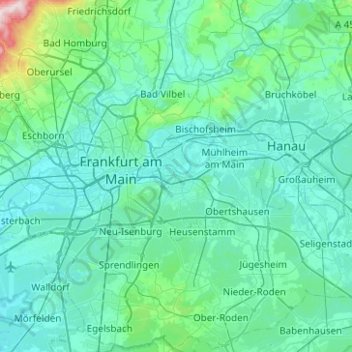 Mapa topográfico Offenbach am Main, altitude, relevo
