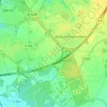 Mapa topográfico Bailly, altitude, relevo