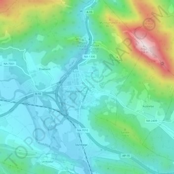 Mapa topográfico Irurtzun, altitude, relevo