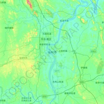 Mapa topográfico Yongzhou, altitude, relevo