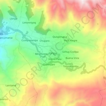 Mapa topográfico Uripa, altitude, relevo
