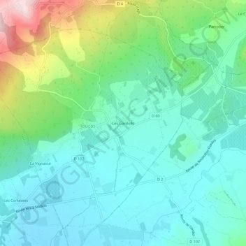 Mapa topográfico Les Gardiols, altitude, relevo