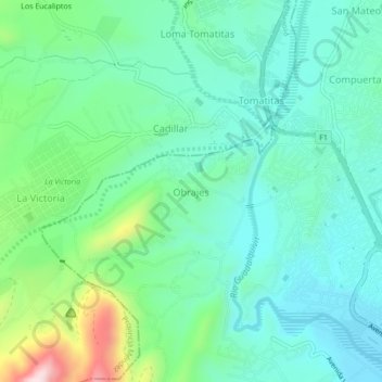 Mapa topográfico Obrajes, altitude, relevo