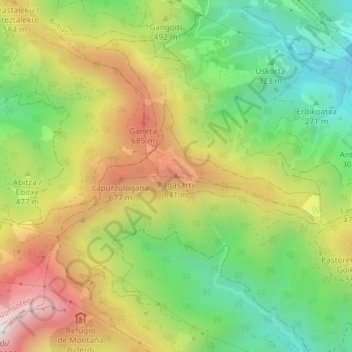 Mapa topográfico Pagasarri, altitude, relevo