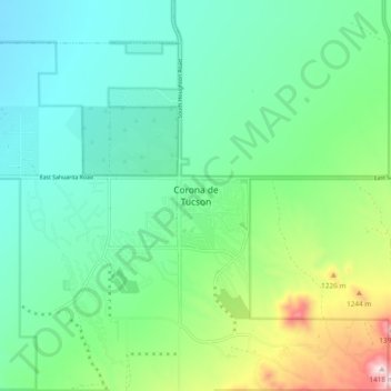 Mapa topográfico Corona de Tucson, altitude, relevo
