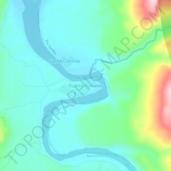 Mapa topográfico Puerto Porvenir, altitude, relevo