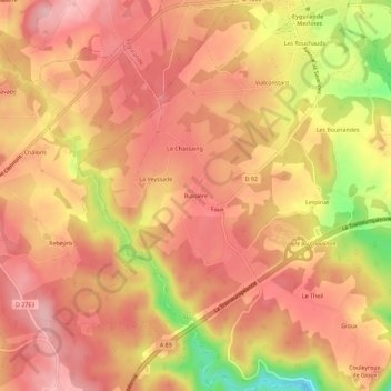 Mapa topográfico Bussière, altitude, relevo