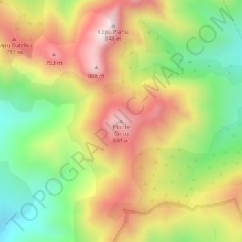 Mapa topográfico Monte Cintu, altitude, relevo