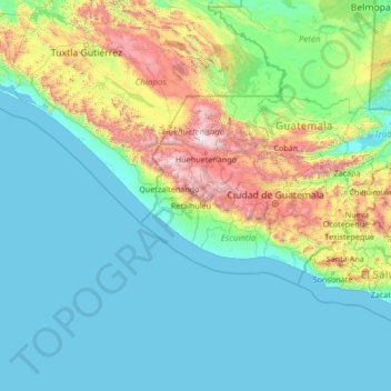 Mapa topográfico Quetzaltenango, altitude, relevo
