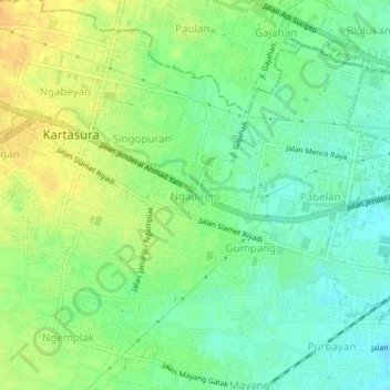 Mapa topográfico Ngadirejo, altitude, relevo