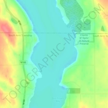 Mapa topográfico South Arm, altitude, relevo